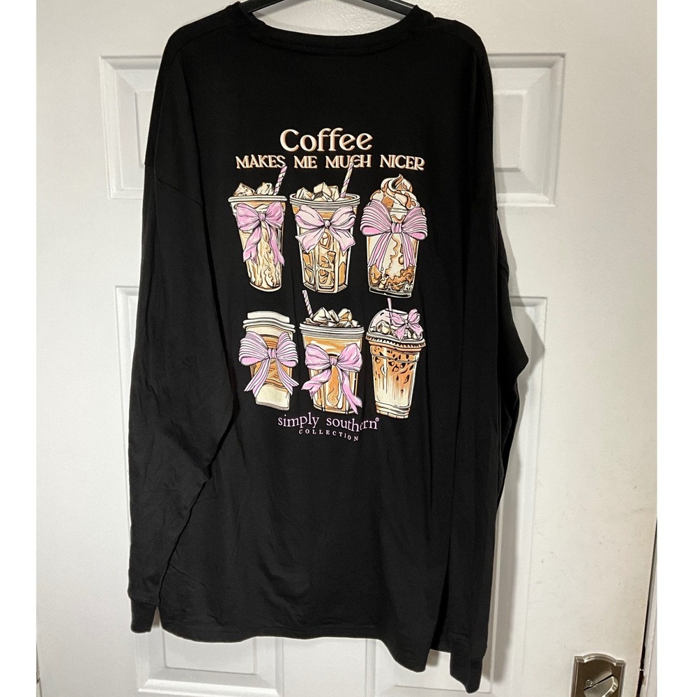 Simply Southern Mens XXL Black Coffee Makes Me Much Nicer Long Sleeve Tee